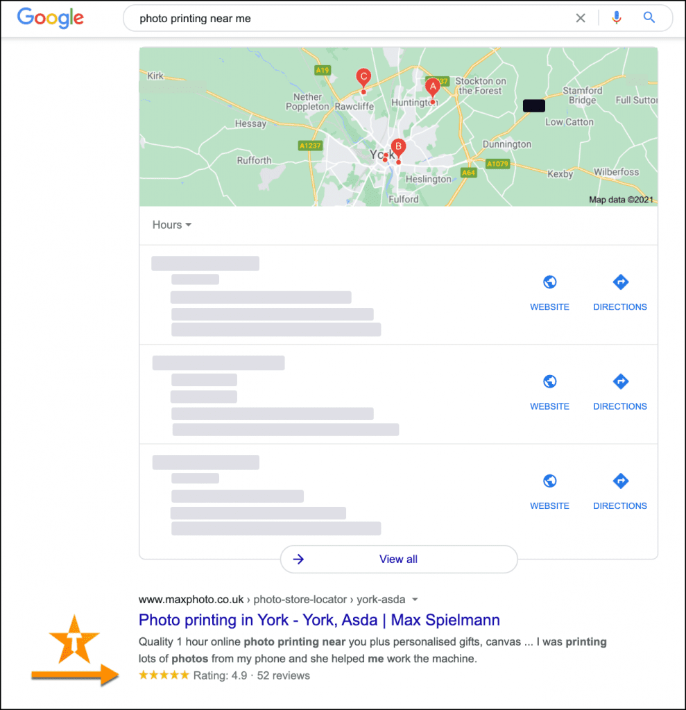 Stars in Google organic search results
